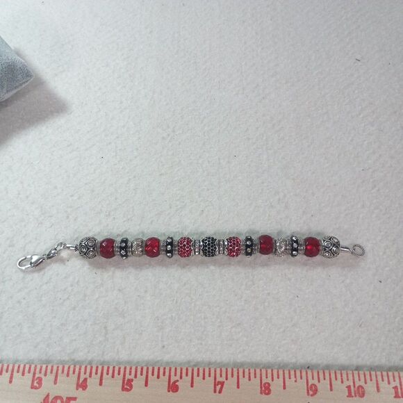 European Style Charm Bracelet Valentine Glass Beads Red Black Silver - Picture 3 of 10